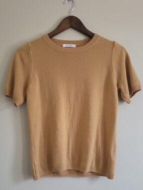 Short Sleeve Knit Sweater Top in Ochre Yellow By Marks & Spencer, UK 8/US S
